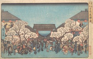 Et bilde av Yoshiwara yo kirsebærblomster, ikke sant? 1841. , mygg. 1841. av Ando Hiroshige