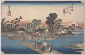 En ferge på Rokugo-elven av Ando or Utagawa Hiroshige
