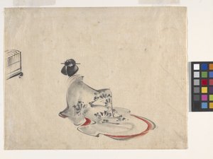 A Woman Bowing (blekk og farge på papir) av Ando or Utagawa Hiroshige