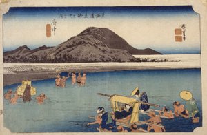 Abe River In Fuch?, #20 (treblokktrykk) av Ando or Utagawa Hiroshige