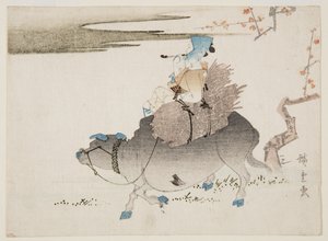 Cattleman and a cow (farget treblokktrykk) av Ando or Utagawa Hiroshige