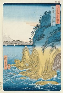 Grotter ved Enoshima, Sagami-provinsen (treblokktrykk) av Ando or Utagawa Hiroshige