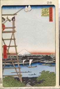 Cent vues celebres d'Edo: Ekoin-tempelet i Ryogoku og Moto-Yanagi-broen (Hundre kjente utsikter over Edo) - Hiroshige, Utagawa (1797-1858) - 1856-1858 - Fargetresnitt - State Hermitage, St. Petersburg av Ando or Utagawa Hiroshige