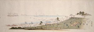 Cherry-Blossom Time, People Picknick at Gotenyama (farget treblokktrykk) av Ando or Utagawa Hiroshige