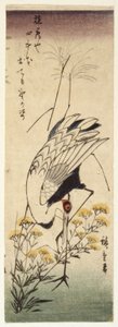 Trane med villsennep (farget treblokktrykk) av Ando or Utagawa Hiroshige