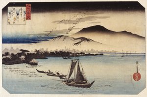 Nedstigende gjess ved Katada (farget treblokktrykk) av Ando or Utagawa Hiroshige