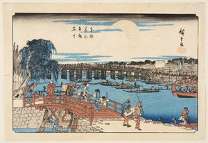 Fyrverkeri ved Ry?goku-broen (Ry?goku hanabi) (treblokktrykk i farger) av Ando or Utagawa Hiroshige