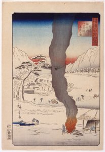 Fiske ved Suwa Lake i Shinano av Ando or Utagawa Hiroshige