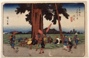 Fushimi, Station # 51 (farget treblokktrykk) av Ando or Utagawa Hiroshige