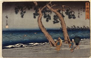 Hamamatsu Station (farget treblokktrykk) av Ando or Utagawa Hiroshige