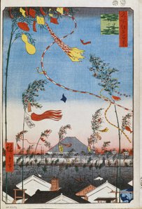 Prosperity Through the City under Tanabata-festivalen (One Hundred Famous Views of Edo) (Tokyo, Japan) - Verk av Utagawa Hiroshige (1797-1858), japansk trykk (39x26 cm), ca. 1858 - Prosperity Through the City under Tanabata-festivalen (Ett hundre av Ando or Utagawa Hiroshige