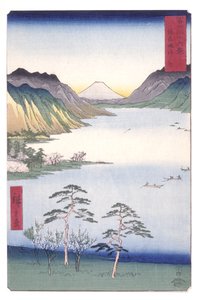 Shinano Shinano P Lovinse (Shinano Suwas barn) av Ando or Utagawa Hiroshige