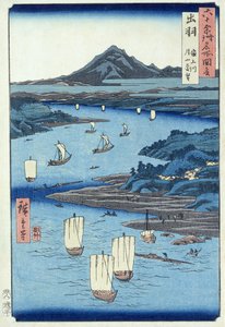 Magami-elven og Tsukiyama, Dewa-provinsen (treblokktrykk) av Ando or Utagawa Hiroshige
