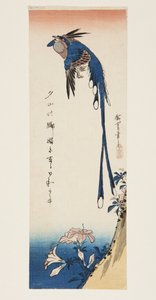 Magpie and Azalea (farget treblokktrykk) av Ando or Utagawa Hiroshige