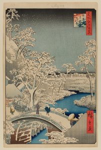 Meguro Drum Bridge og Sunset Hill av Ando or Utagawa Hiroshige