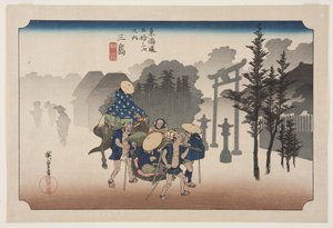 Mishima: Morning Mist (Mishima, asagiri) (farget treblokktrykk) av Ando or Utagawa Hiroshige