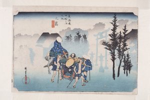 Mishima: Morning Mist (Mishima, asagiri) (farget treblokktrykk) av Ando or Utagawa Hiroshige