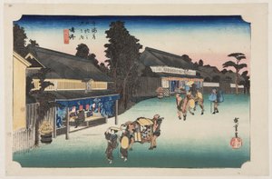 Narumi: Famo s Arimatsu Chie d Fabri c (Narumi, Meibutsu Arimatsu Shibori) av Ando or Utagawa Hiroshige