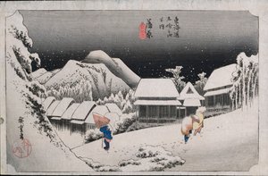 Night Snow, Kambara, illustrasjon fra serien "Fifty-three Stations on the Tokaido", ca. 1834-35