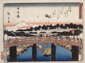 Nihonbashi (farget treblokktrykk) av Ando or Utagawa Hiroshige