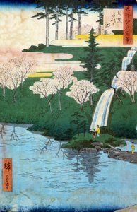 Hundre berømte utsikt over Edo; utsikt over Chiyo a Meguro-dammen. Japansk trykk av Utagawa Hiroshige (1797-1858) 1800-tallet. Privat samling av Ando or Utagawa Hiroshige