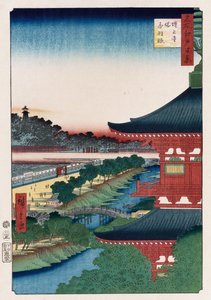 "Pagoda of Zojoji, Akabane", fra serien "One Hundred Views of Famous Places in Edo" av Ando or Utagawa Hiroshige