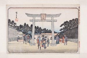 Sann? Shrine at the Nagata Riding Grounds (Nagatababa Sann?g?) (farget treblokktrykk) av Ando or Utagawa Hiroshige