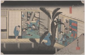 Scene på et vertshus av Ando or Utagawa Hiroshige