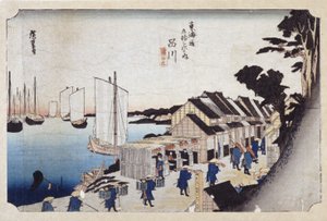 Shinagawa (treblokktrykk i farger) av Ando or Utagawa Hiroshige