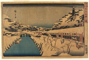 Snø ved Akabane Bridge i Shiba, 1844-45 av Ando or Utagawa Hiroshige