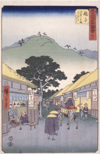 Station 21, Maruko (farget treblokktrykk) av Ando or Utagawa Hiroshige