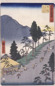 Station 26, Nissaka (farget treblokktrykk) av Ando or Utagawa Hiroshige