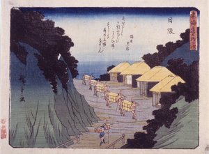 Station 26, Nissaka (farget treblokktrykk) av Ando or Utagawa Hiroshige