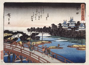 Station 35, Yoshida; Kyoka Tokaido Series (colour woodblock print) av Ando or Utagawa Hiroshige