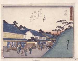 Station 41, Narumi (farget treblokktrykk) av Ando or Utagawa Hiroshige