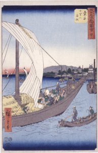 Station 43, Kuwana (farget treblokktrykk) av Ando or Utagawa Hiroshige