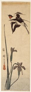 Swallows And Iris (farget treblokktrykk) av Ando or Utagawa Hiroshige