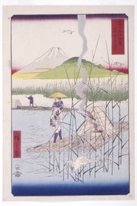 The Sagami River (Sagamigawa) (farget treblokktrykk) av Ando or Utagawa Hiroshige