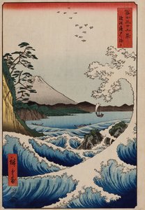 Havet utenfor Satta i Suruga-provinsen", fra serien "The Thirty-Six Views of Mt. Fuji" av Ando or Utagawa Hiroshige