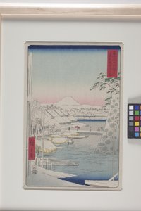 Sukiya-elvebredden i den østlige hovedstaden (T?to: Sukiyagashi) (treblokktrykk i farger) av Ando or Utagawa Hiroshige