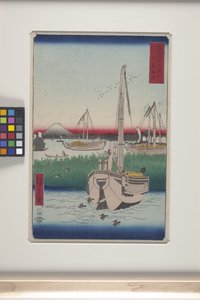 Tsukuda Offing In The Eastern Capital (T?to: Tsukuda Oki) (treblokktrykk i farger) av Ando or Utagawa Hiroshige