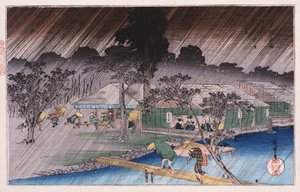 Twilight Shower at Tadasu Bank", fra serien "Famous Places of Kyoto" Ando Hiroshige av Ando or Utagawa Hiroshige