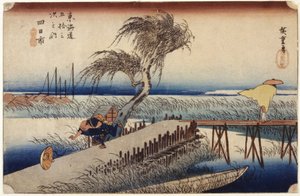 Yokkaichi (stasjon #44) (farget treblokktrykk) av Ando or Utagawa Hiroshige