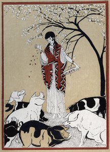 Odyssey of Homer: “” Circe the witch and the companions of Ulysses change into pigs”” (Odyssey of Homer: “” The witch Circe and Odysseus’ companions change into pigs”) Illustrasjon av Andre Bonamy (1880-1943) i “The Return of Ulysses» av Jean Baptiste Cois av Andre Bonamy
