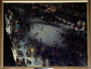 La charge, Boulevard Montmartre Scene for demonstrasjoner i Paris. Maleri av Andre Devambez (1867-1944) 1901 Søn. 1,27 x 1,62 m. Paris, Musee d