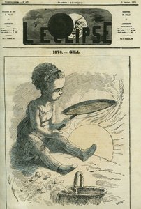 1870, sosialt kjøkken: en liten jente lager en pannekake i en komfyr som varmes opp av solen. Omslag i "" L