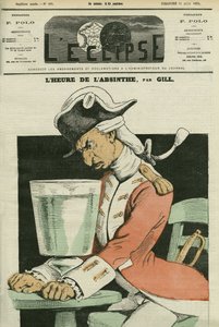 Absinthe hour, illustrasjon av et dikt av Gill. Omslag i "" L'Eclipse"" av Gill, 21. juni av Andre Gill