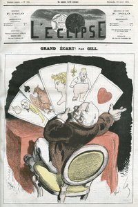 Stor spredning! , tegneserie om regjeringen til president Adolphe Thiers (1797-1877). Omslag i "" L'Eclipse"" av Gill, 20. april av Andre Gill