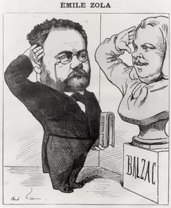Karikatur av Emile Zola (1840-1902) Hilsen en byste av ære de Balzac (1799-1850) 1878