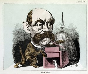 Tegneserie av grev Otto Eduard Leopold von Bismarck (1815-1898), kansler for kongeriket Preussen - tegneserie av Gill